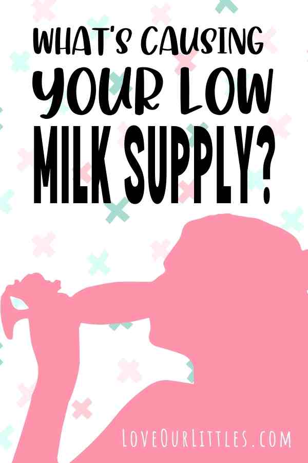 A pink silouhette of a woman drinking champagne with the words " what's causing your low milk supply?"