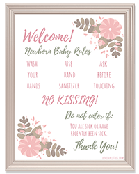 new baby rules sign for hospital door.