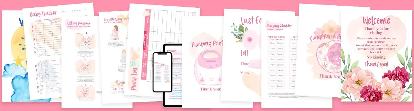 Mockup of printables on a pink background.